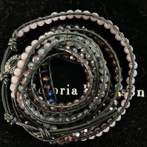 Victoria Emerson mixed lavender crystals on black wrap bracelet